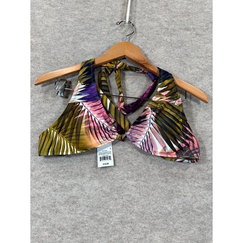 Shade & Shore Bikini Top Womens Small Multi Tropical Crisscross Back Halter Neck